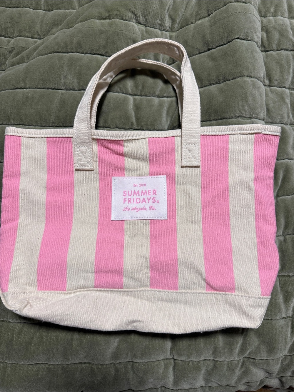 Summer Fridays Pink & Cream Striped Canvas Tote Bag